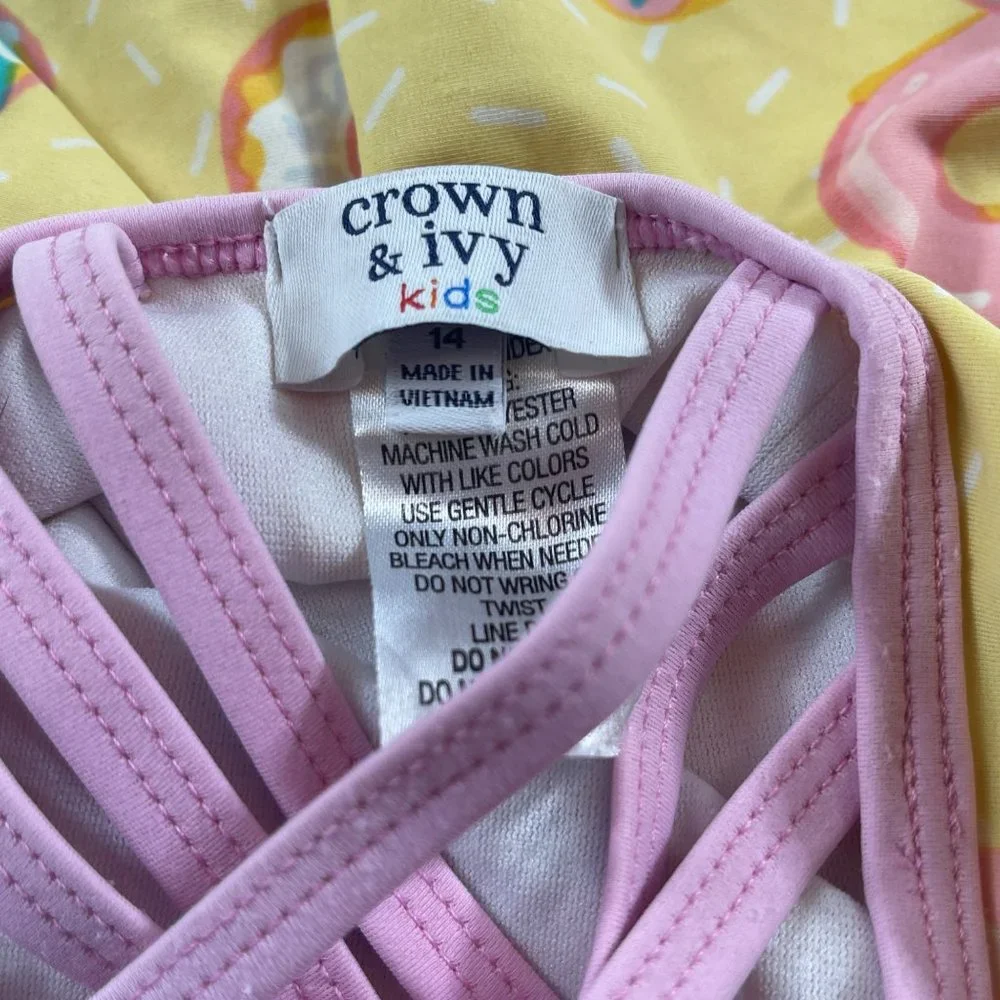 Crown & Ivy™ Girls‎ 14 Yellow Donut One Piece Swimsuit